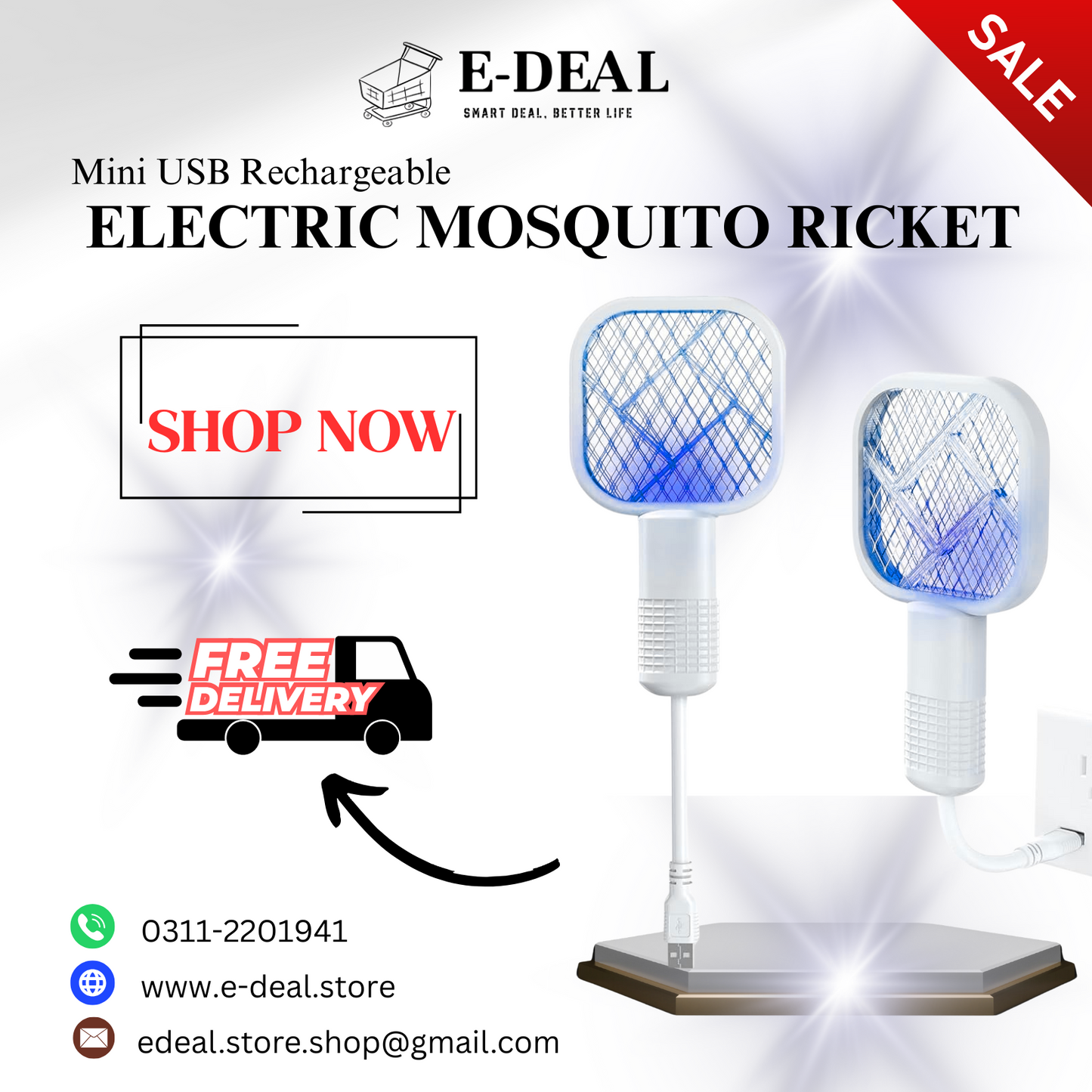 Zappify Mini USB Rechargeable Mosquito Racket – UV Light Electric Bug Zapper & Fly Swatter (Multicolors)