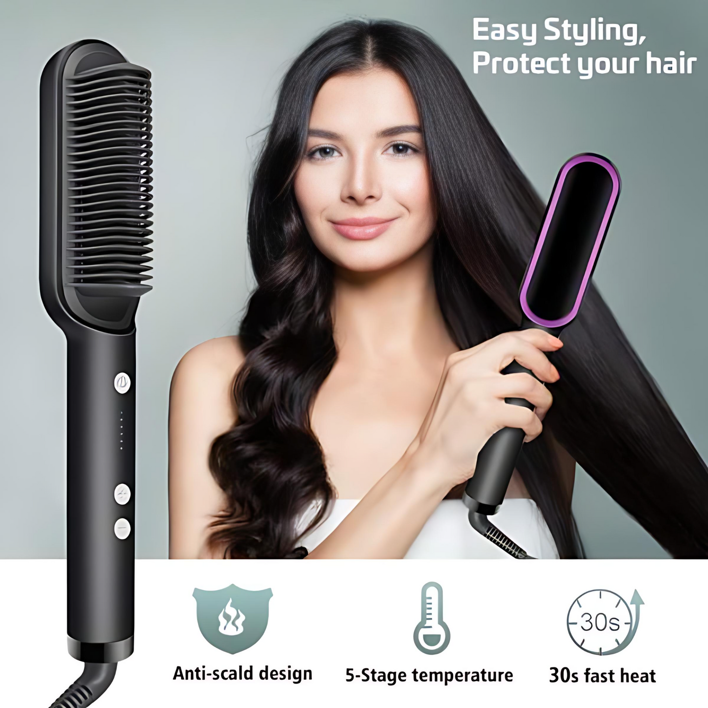 HQT-909B Electric Professional Hair Straightening Brush (Random Colors)