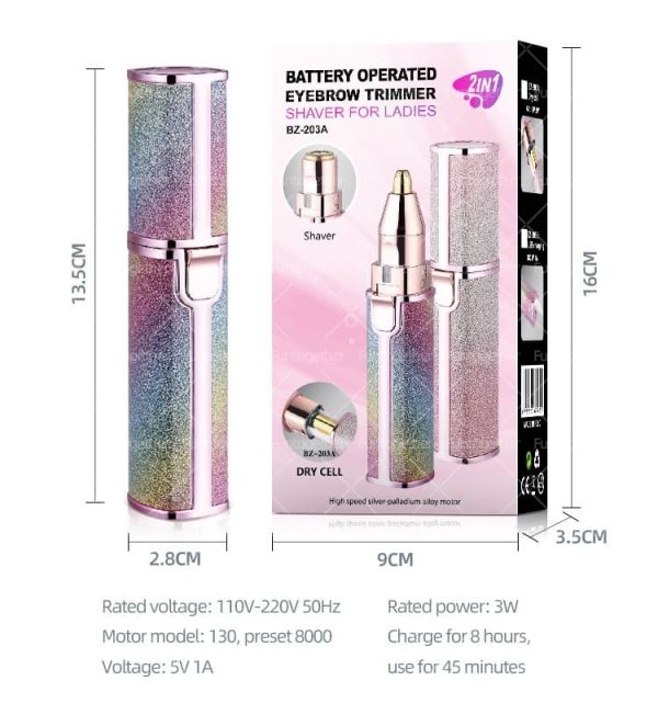 2-in-1 Rechargeable Eyebrow Trimmer & Facial Hair Remover (BZ-203A)