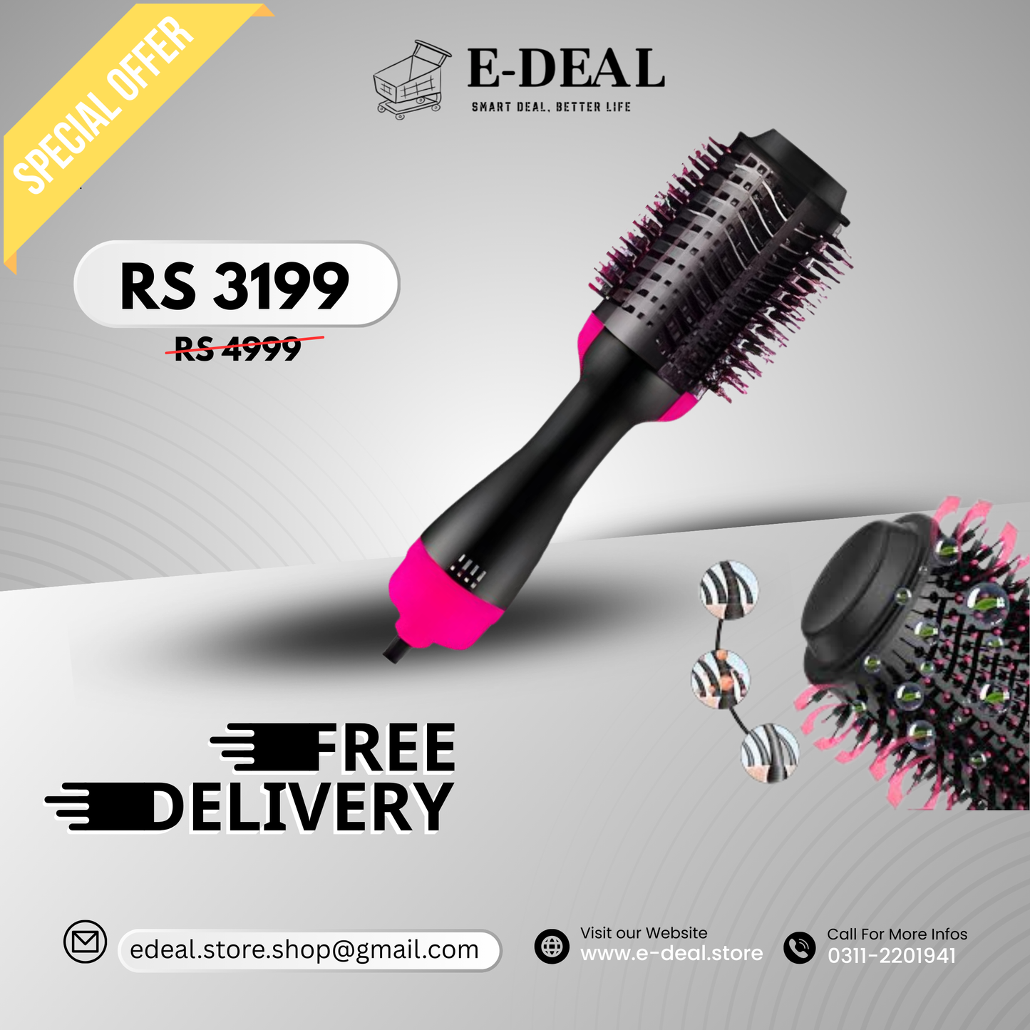 ONE STEP 3-in-1 Hot Air Hair Dryer & Styler Brush