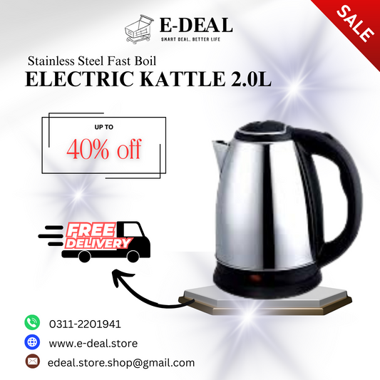 Automatic Electric Kettle 2.0L – Stainless Steel Fast Boil Kettle with LED Display